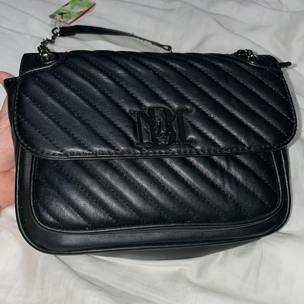 Badgley Mischka Womens Black Inner Pockets Quilted Crossbody Bag Purse